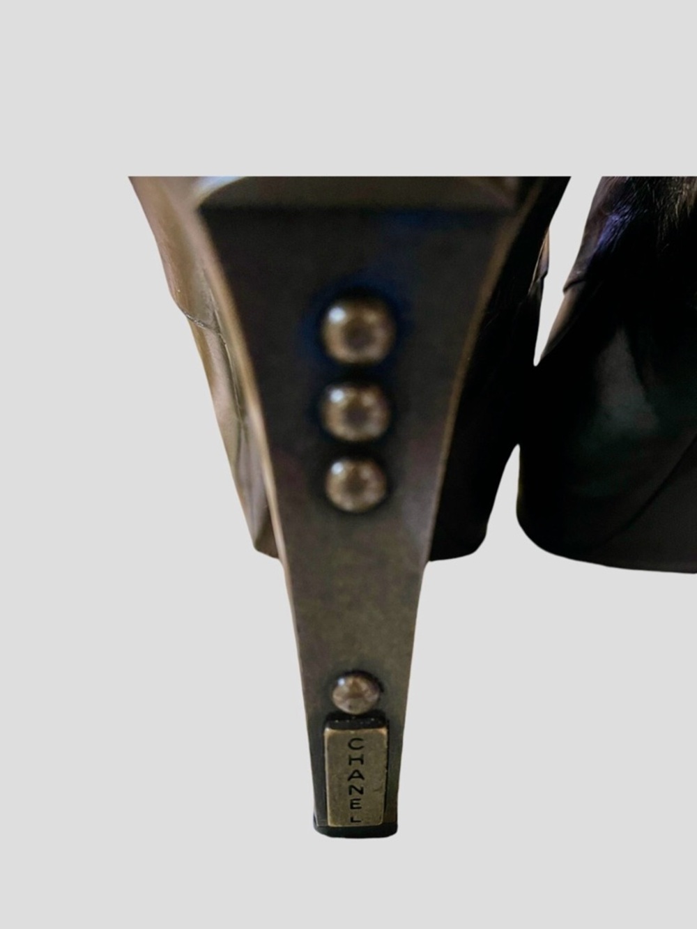 CHANEL Black Leather Logo Heel Lace-Up Platform Ankle Boots - Picture 7 of 15